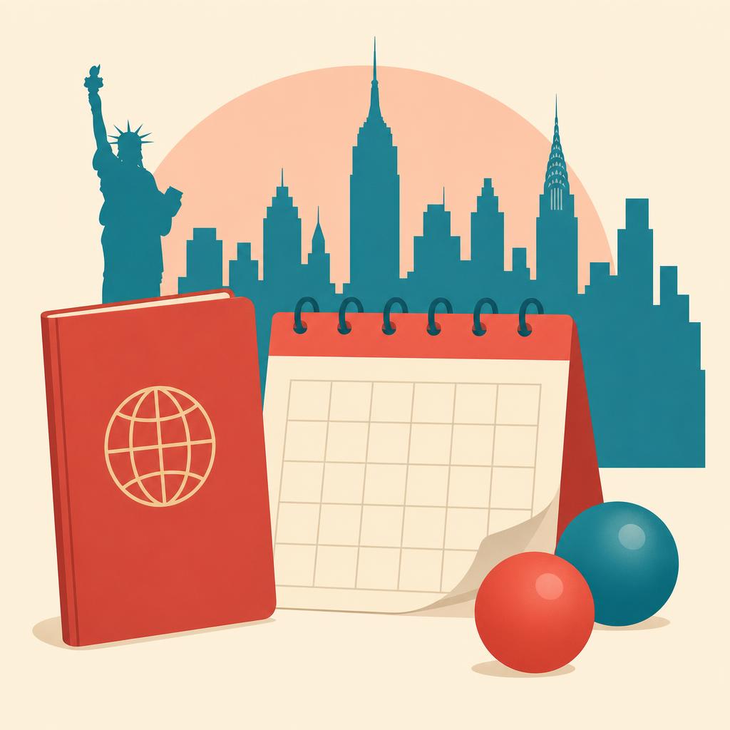 H-1B visa lottery balls, US passport and a March calendar illustrating the H-1B registration period
